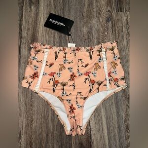 NWT PrettyLittleThing Peach High Waist Floral Bikini Swim Bottoms Size 4